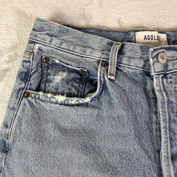 AGOLDE Straight Leg Jeans Women's 28 Distressed Hem Light Wash Chic Streetwear - Picture 5 of 16
